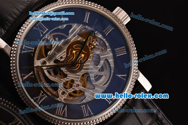 Patek Philippe Grand Complications Asia 3836 Automatic Steel Case with Black Leather Strap Skeleton Dial Roman Markers - Click Image to Close